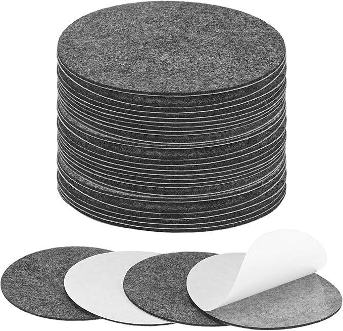 30-Pack Lamp Base Felt, 4.5 Inch Dia. 2mm Thick Self Adhesive Round Fabric Felt Pads for Lamp/Furniture/DIY, Non-Slip Fiber Backed Patch Circles with Adhesive Backing [Grey]