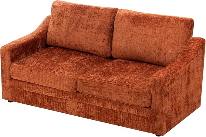 ACMEASE 67 Inches Chenille 2-Seat Sofa w/Comfortable Back Cushions, Modern Love Seat w/Deep Seat Space, Upholstered 2 Seater Couch w/High Resiliency Foam for Living Room, Office, Orange