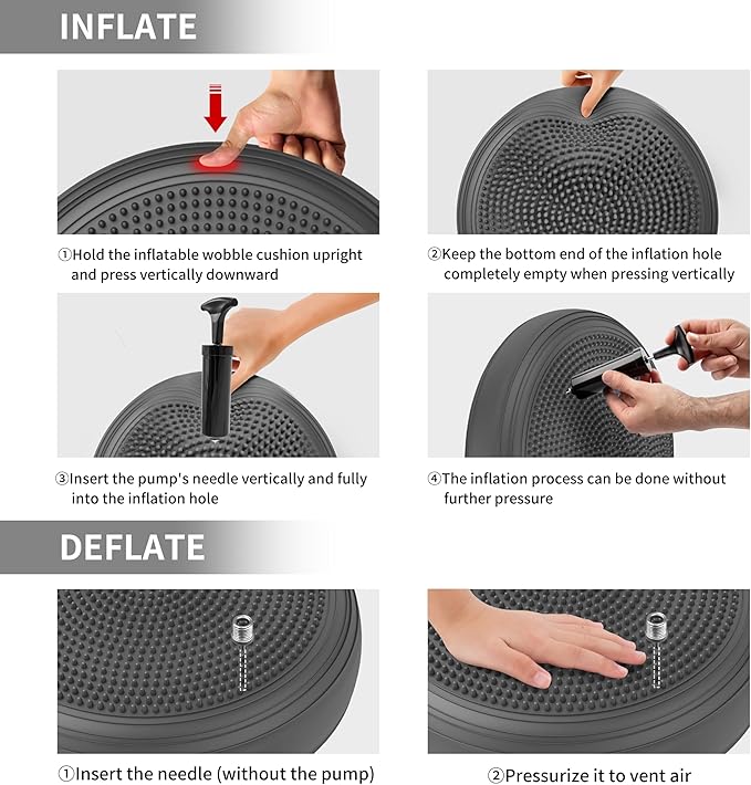 FITMIND Inflated Wobble Cushion,Circular Non-slip Texture for Comfortable Sitting,Extra Thick Dyna Disc with Pump for Core Strength,Wiggle Seat to Improve Posture,Fitness,660lb Load Capacity