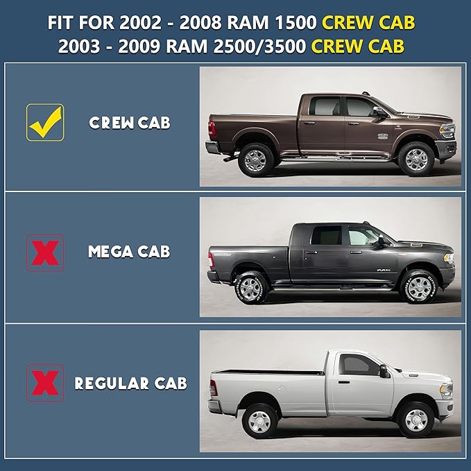 KARPAL Floor Mats for Ram 1500 Crew Cab 2002-2008(Quad Cab), 2500/3500 Crew Cab 2003-2009(Quad/Extended Cab), TPE All-Weather Floor Liners 1st & 2nd Row Car Mats, Ram Accessories