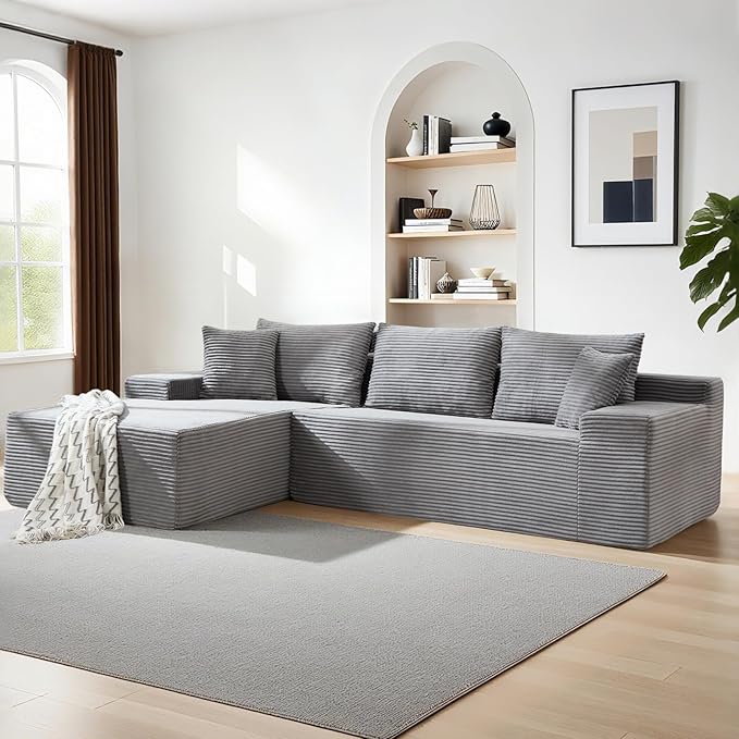 105" Cloud Modular Sectional Couch with L-Shape Chaise, Upholstered Corduroy Couches for Living Room, No Assembly Required Deep Seat Boneless Sofa