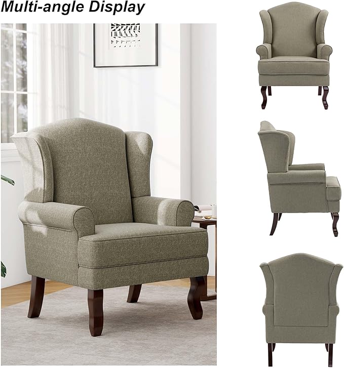 DREAMSIDEA Accent Chair, High Back Upholstered Armchair with High Resilience Sponge & Wood Legs, Mid-Century Modern Comfy Single Sofa Reading Chairs for Living Room, Bedroom (Light Camel, Set of 2)