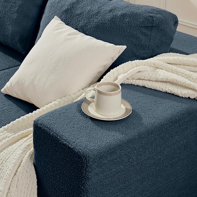 Furnify 106" 3-Seater Sofa, Cloud Modular Sofa with Certified Foam, Upholstered Floor Sofa with Deep Seat, Upholstered Sofa for Bedroom Living Room, No Assembly Required (Teddy Boucle, Blue)