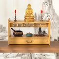 Low 3-Tier Meditation Table with Drawer,Bamboo Altar Tables,Puja Desks,Tatami Desk,20.4”W,Wood Color