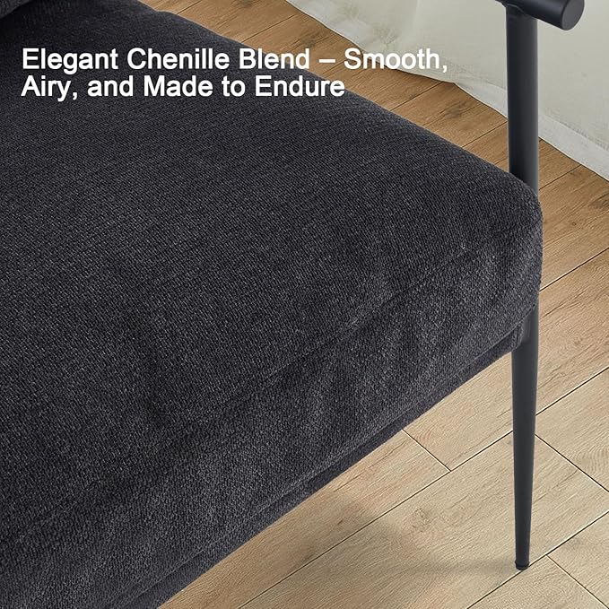 Accent Chair Set of 2,Mid Century Modern Armchair for Living Room,Bedroom,Office,Lounge Comfy Chenille Upholstered Soft Removable Washable Cushions and Pillows,Metal Wood-Grain Armrest Legs,2PCS,Black