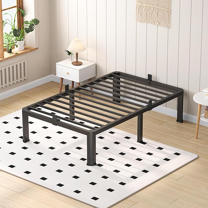VIPSHOW 18 Inch Twin XL Heavy Duty 3500 lbs Bed Frame with Round-Corner Legs & Anti-Squeak Design – Quick Assembly Metal Platform, No Box Spring Needed