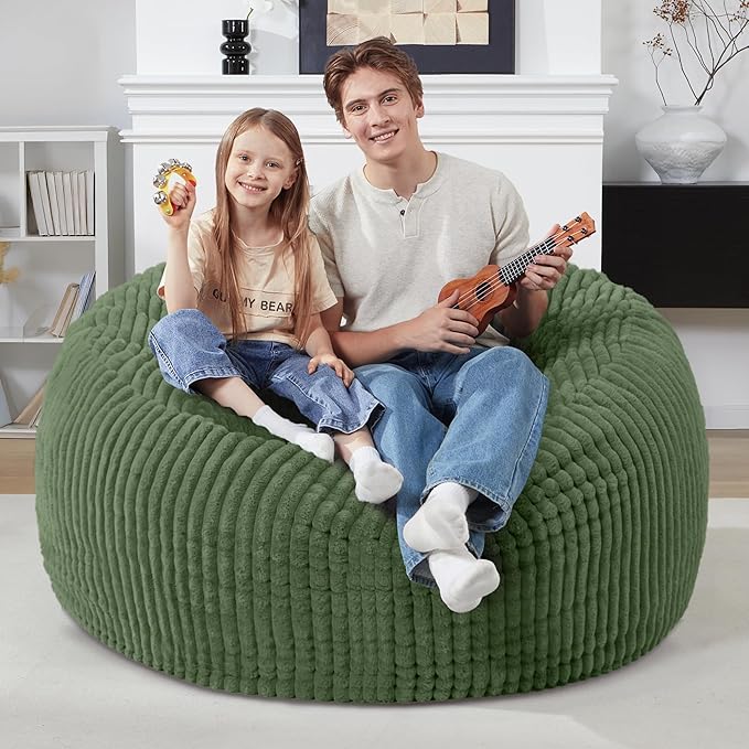 Homguava 3 FT Bean Bag Chair,3' Big Bean Bag,Large Bean Bag Chairs for Adults with Memory Foam Filled,Comfy Beanbag Chairs Soft Bean Bag Sofa with Dutch Corded Plush Cover-Green