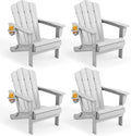 KINGYES Folding Adirondack Chair Set of 4, HDPE All-Weather Patio Chairs with Cup Holder, Wooden Textured Fire Pit Chairs for Poolside, Backyard, Deck, Silver Grey