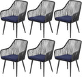 Patiorama Outdoor Dining Chairs, Patio Dining Chair Set of 6, All-Weather Woven Rope Rattan Chairs, Outdoor Dining Wicker Chair with Armrests for Indoor Balcony Pool Backyard(Blue)