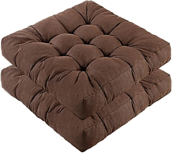 LYLNBYWK Meditation Floor Cushions Set of 2, Thickened Floor Pillow for Adults, Large Square Pillows Seat Cushion for Tatami Living Room Yoga, Memory Sponge Block Added, 22x22 Inch, Brown