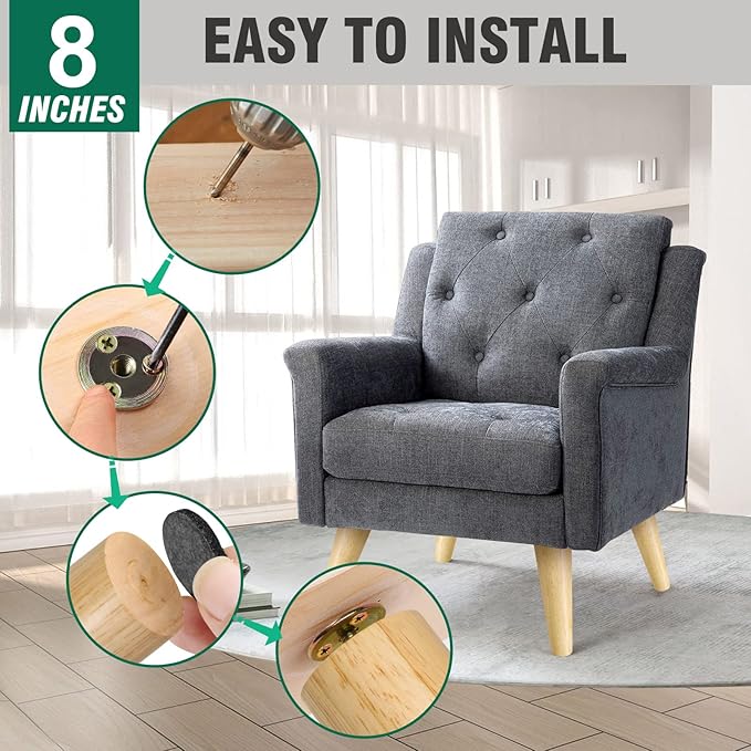 FoDau770 Rubber Wood Furniture Legs 8 Inches, Slant Tapered Wood Feet Mid Century Sofa Legs Set of 4, 5/16" UNC Furniture Feet Replacement Parts for Cabinet Couch Dresser Chair Ottoman Table