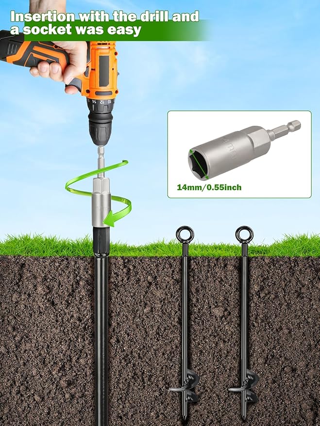hannger 8 Pcs 30" Long Ground Anchors Shed Anchors Kit with 3/16" Galvanized Cable & Turnbuckles & Carabiners, Heavy Duty Earth Anchors for Sheds Trees Trampoline Greenhouse Swing Set Tent.