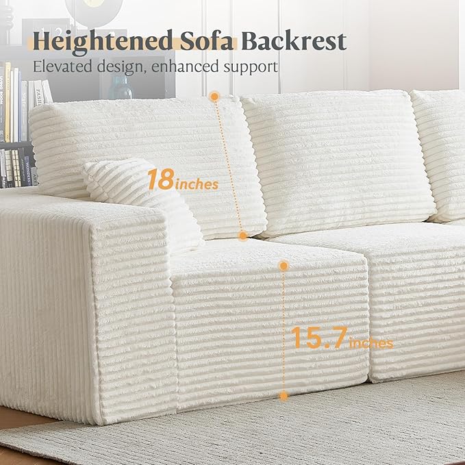MODNEST 108" Modular Sectional Sofa Cloud Couch with Deep Seats, L Shape Couch with Movable Ottoman and Chaise, Sectional Couches for Living Room, Boneless Couches No Assembly Required, Beige