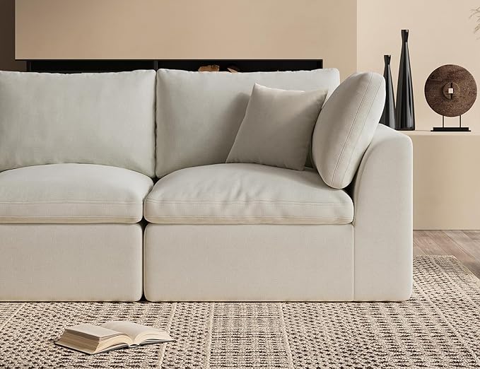 ohllob 110" Cloud Sectional Couches for Living Room, Convertible L-Shape Couch with Ottoman, 3 Seater Modular Sectional Sofa, Warm White