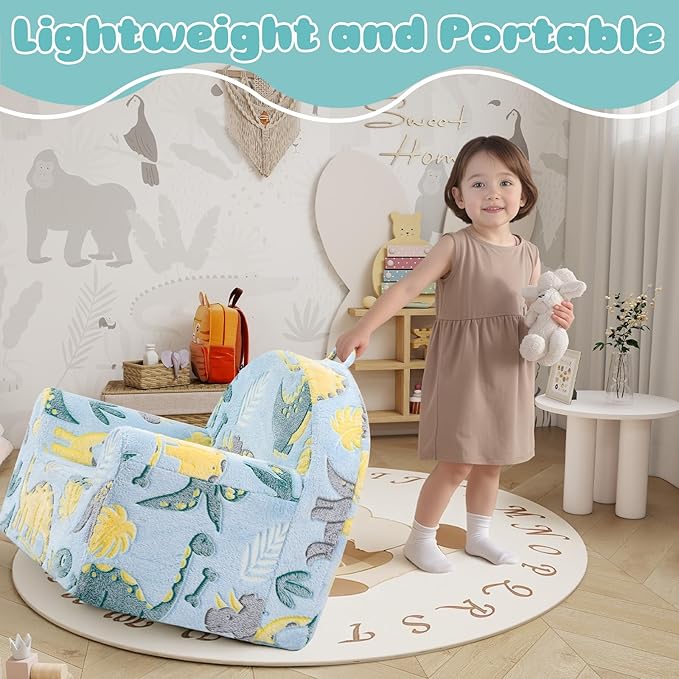 MeMoreCool Comfy Toddler Chair for 1-3 Years Old, Glow Dinosaur Kids Reading Chair, Soft Plush Toddler Armchair, Cozy Foam Lounge Kids Armchair for Baby Room, Living Room, Playroom, Reading Nook