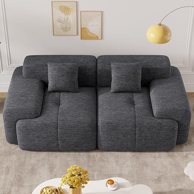 85" Cloud Loveseat Sofa in a Box, Modern Small Couch No Assembly Required, Comfy Deep Seat Boneless Couches for Living Room, Bedroom, Apartment, Grey-Black 1 PCS