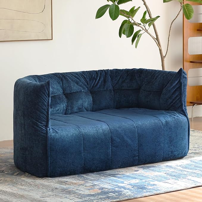 N&V Mid Century Brigantin Deep Relaxation Sofa, Soft Premium Chenille, for Living Room Bedroom and Office (Blue, ThreeSeater)