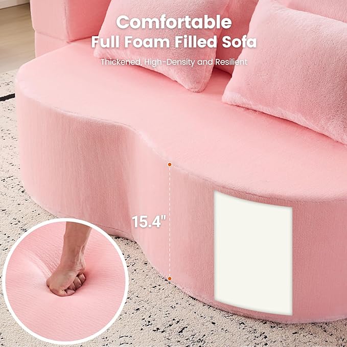 Orynveela Convertible Folding Sofa Bed, 78” Full Size Floor Sleeper Couch, Chenille Full Foam Futon Loveseat for Living Room Bedroom, No Assembly Required (Pink)