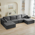 146'' Oversized Boneless Sofa, 4 Seater Modular Sectional Couch with 2 Moveable Ottoman, U Shaped Corduroy Convertible Sleeper Sofa with Chaise for Living Room, Grey