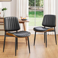 YaFiti Dining Chairs Set of 2, FSC Certified Mid Century Modern Dining Room Kitchen Chairs, Upholstered PU Leather Vertical Stripe Chairs for Vanity with Walnut Bentwood and Metal Legs, Black