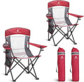 LET'S CAMP 2 Pack Mesh Back Camping Chair Portable Folding Heavy Duty Outdoor Chair Support 330 LBS Durable Large Arm Chair with Cup Holder and Carry Bag for Camp, Fishing, Hiking, Red