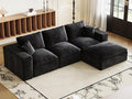 ZIGHTH 108" Plush Corduroy L Shaped Sectional Cloud Sofa Couch with Ottoman, Soft Deep Seat Modular Sectional Couches for Living Room,No Assembly. Black