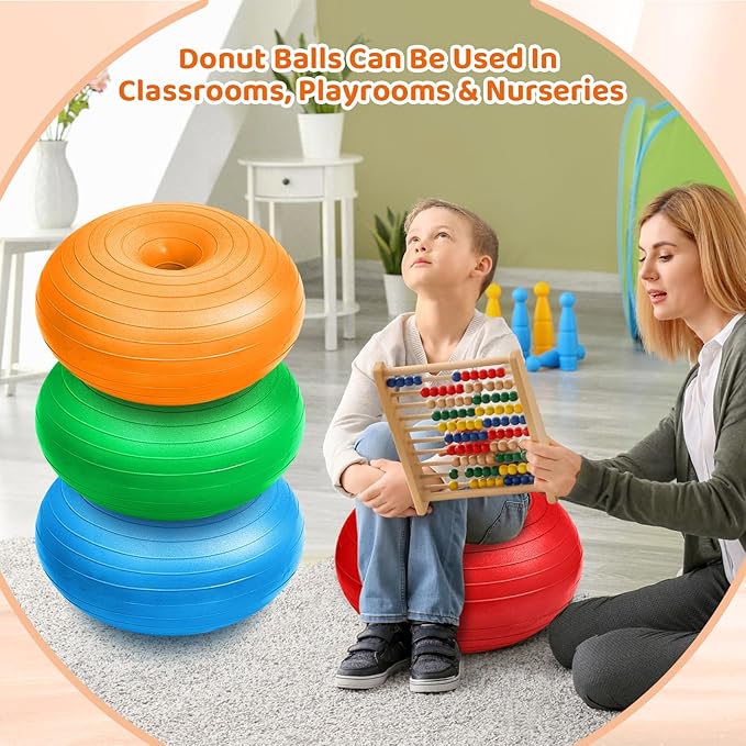 Lewtemi 4 Pcs Flexible Seating for Classroom Elementary 20 Inch Yoga Ball Chair Inflatable Donut Ball Chair with Inflator for Kids Student Sensory Balance Office Exercise