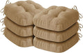 Chair Cushions for Dining Chairs, Dining Chair Cushions, Tufted Indoor Chair Pads with Ties & Non Slip Backing, Seat Cushions for Kitchen Chairs 16.5” x 16.5” x 3.5”, Set of 6, Khaki