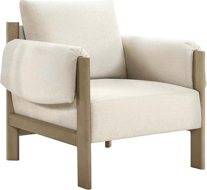 CHITA Accent Chair, Mid Century Modern Fabric Upholstery Armchair for Living Room, Grey Solid Wood Frame, Fabric in Linen