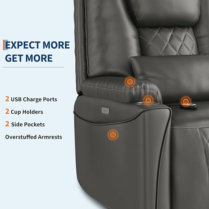 Power Lift Recliner Chair, Easy Lift Assist for Elderly, 3-Position Recline, Storage Pockets & Cup Holders, USB Charging Ports, Remote Control Operation, Living Room or Bedroom Comfort, Grey