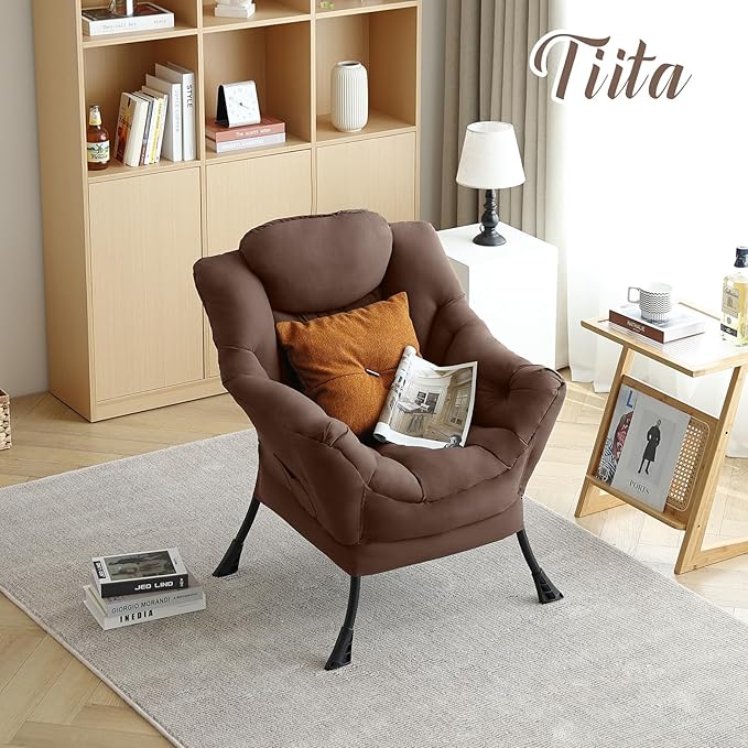 Tiita Lazy Chair, Modern Large Accent Lounge Armchair, Comfy Leisure Sofa Reading Chair for Bedroom, Living Room, Dorm Rooms, Garden and Courtyard, Brown