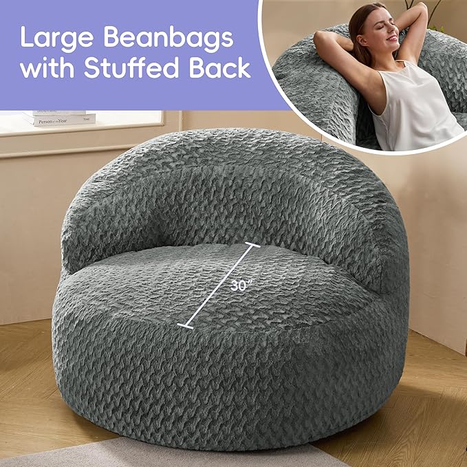 Hobestluk Bean Bag Chair Giant Bean Bag Chairs for Adults Big Bean Bag Chair with Memory Foam Filler Adults Large Beanbag with Faux Fur Cover for Bedroom (Chevron Grey,Oversize)
