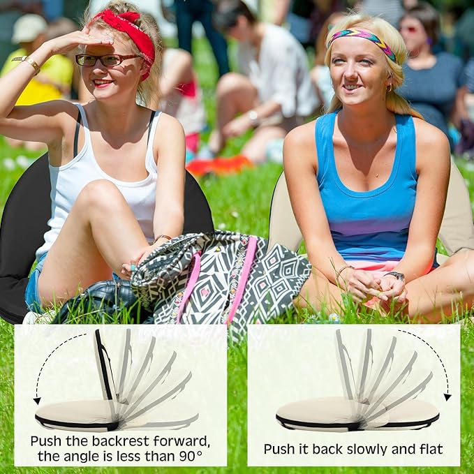 2 Pcs Stadium Seats Floor Chairs Reclining Bleacher Seat with Shoulder Strap Portable Recreation Recliner Beach Folding Waterproof Cushion Chair for Sports