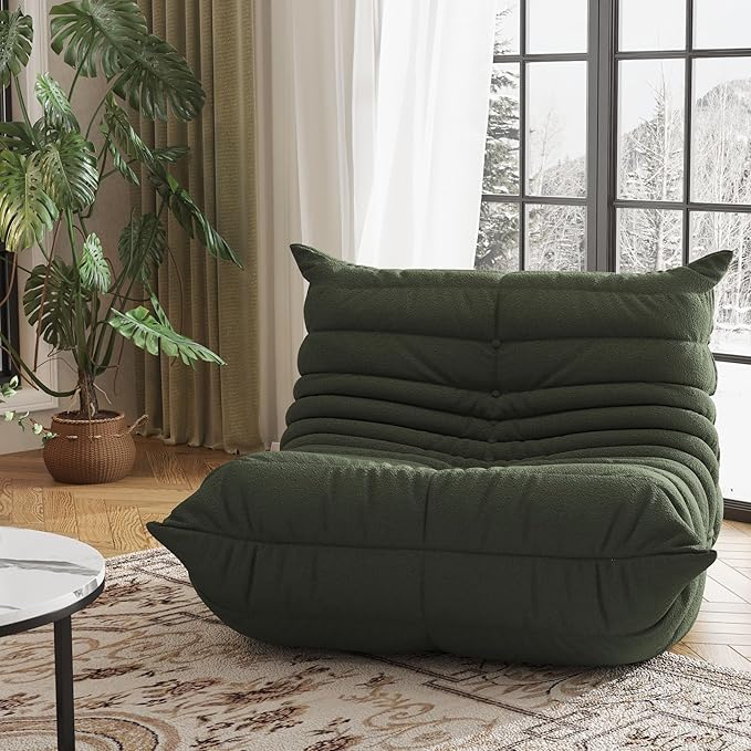 Bean Bag Chair, Fireside Chair, Large Bean Bag Chair for Adults, Bean Bag Chairs for Teens with High-Resilience Foam, Non-Slip Base Floor Lounge Sofa,Living Room (Green, Single)