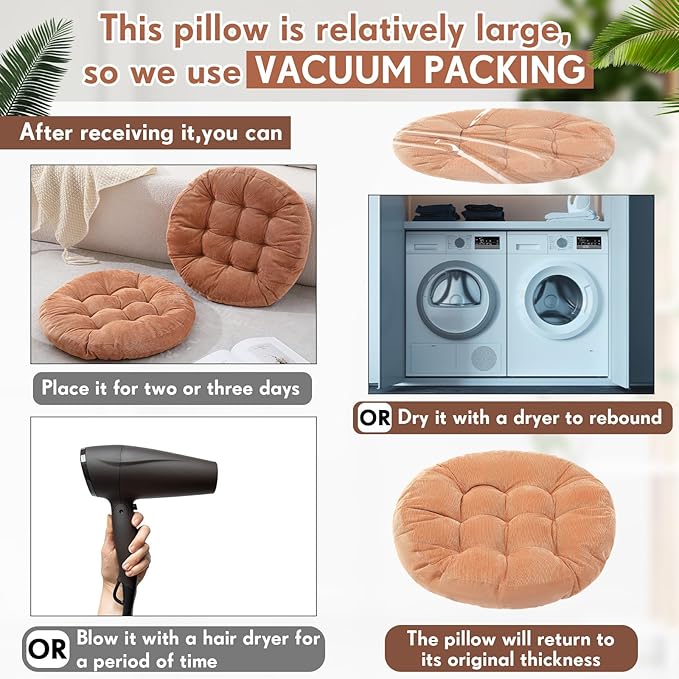 Jerify Floor Pillow Cushions 22 x 22 Inch Round Square Large Meditation Floor Pillow for Classroom Adult Meditation Picnic Party Cushion for Seating Gift Christmas(Round,Light Brown,2 Pcs)