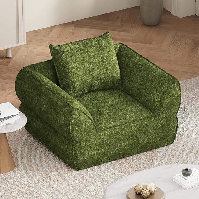 42.5" Single Cloud Sofa, Boneless Couch for Small Spaces, Modern Comfortable Upholstery Sofas with Pillows for Living Room, Apartment, Dorm, Office, Removable Cover, No Assembly Required, Algae Green