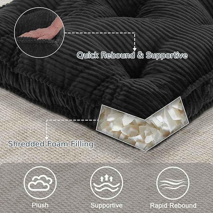 PRIMEPATIO Square Floor Pillow for Adults, Tufted Floor Cushion for Sitting, Large Meditation Cushion, Thick Corduroy Seat with Handle, Tatami Seating for Yoga, 22x22 Inch Dark Grey, 1Pack