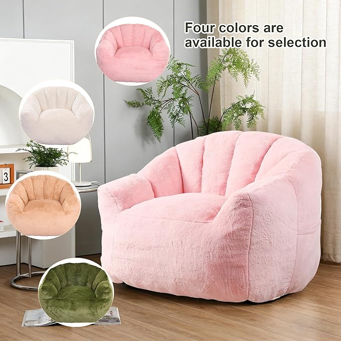 Bean Bag Chair, Bean Bag Couch for Adults and Kids, Comfy Shell-Shaped Chair with Filler Armrests Stuffed High-Density Foam Stuffed Sofa Lounge Floor Sofa for Bedroom,Gaming, Reading,Pink