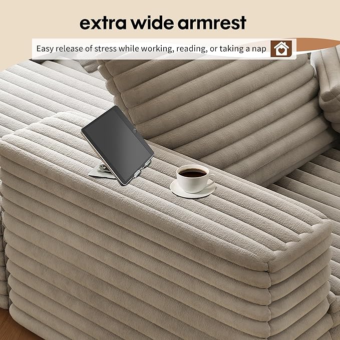80” Oversized Double Lounge Chaise,Cloud Plush Sofa Bed,Upholstered Boneless Cloud Sofa Deep Seat,No Assembly Required,Modern Corduroy Sleeper Loveseat Chair for Living Room Bedroom Reading,Grey