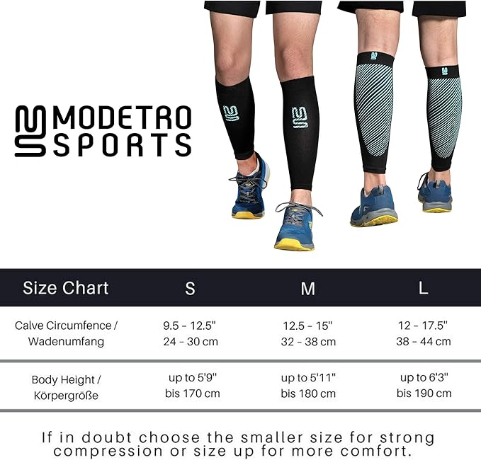 Modetro Sports Calf Compression Sleeves - Leg Sleeves for Men and Women - Shin Splint Relief Support Brace Running Flights