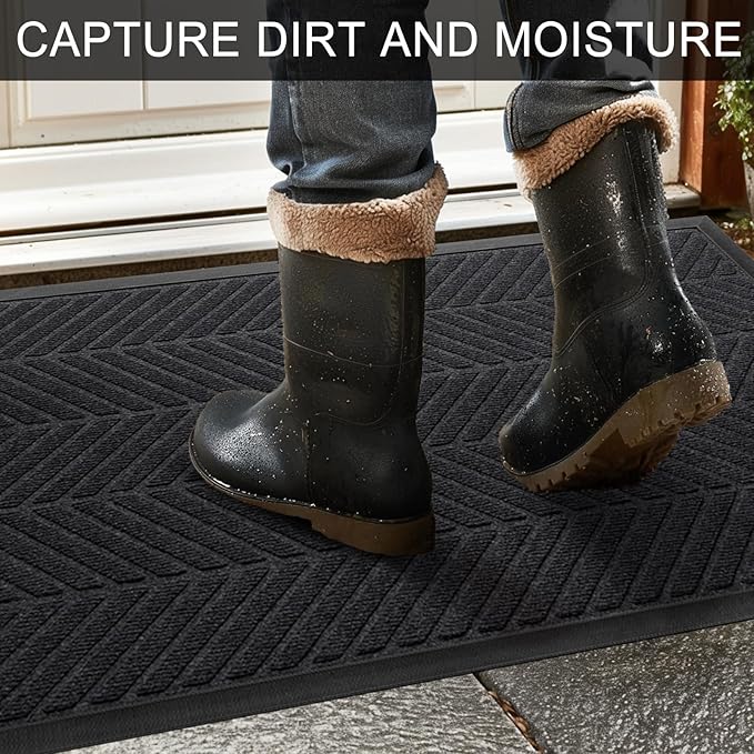 XADP Front Door Mat 29.5"x17" Indoors Outdoors Welcome Mats, Waterproof Non-Slip Rubber Backing Heavy Duty Doormat Outside Entrance, Low Profile Entryway Rugs Floor Mat for Patio, Pattern A Black