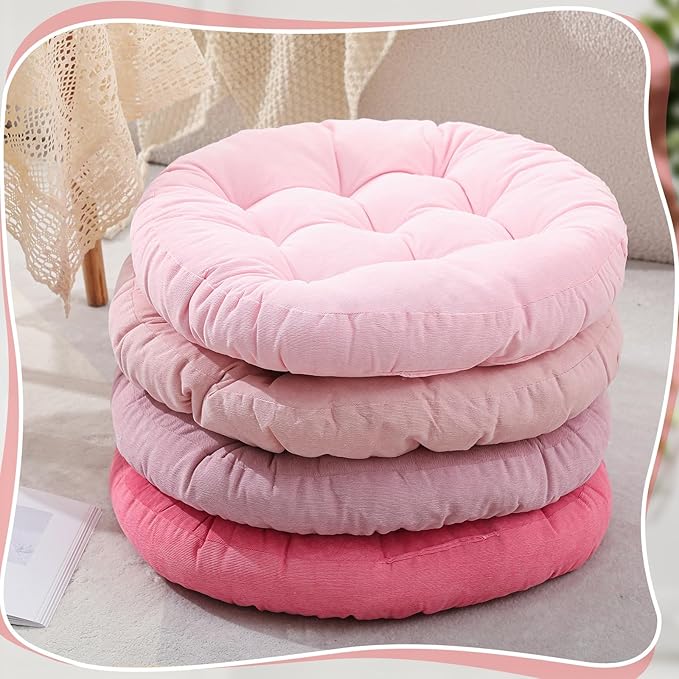 Jerify Floor Pillow Cushions 22 x 22 Inch Round Square Large Meditation Floor Pillow for Classroom Adult Meditation Picnic Party Cushion for Seating Gift Christmas(Round,Pink,4 Pcs)