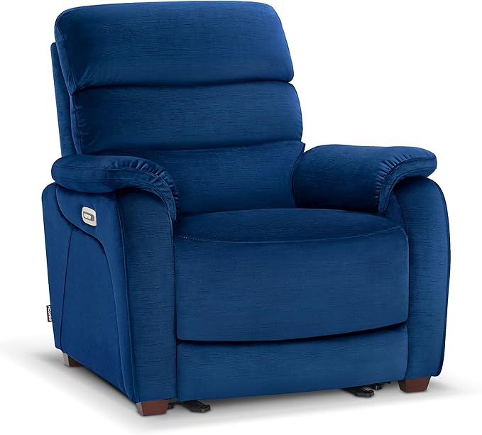 MCombo Power Zero Wall Hugger Recliner Chair for Small Space RV Living Room, Power Recliner with Adjustable Headrest, USB & USB-C Charging Ports, Fabric ST257 (Navy Blue)