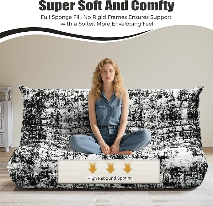 Selyteramy 3 Seat Oversized Bean Bag Chairs for Adults, Memory Foam Fireside Beanbag Couch, Comfy Bean Bag Lounger Lazy Sofa for Living Room, Bedroom, Playroom, Black Multi