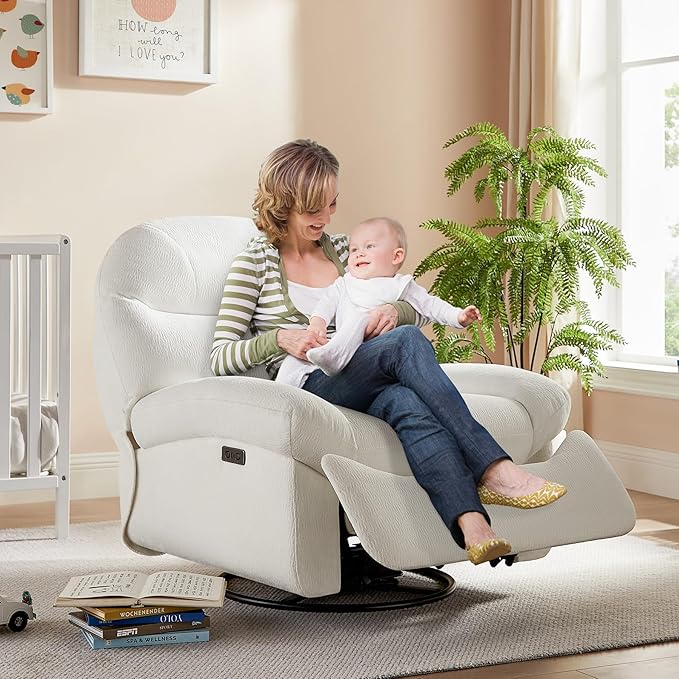 VANOMi Power Recliner Chair with Charging, 270° Swivel Glider Rocker Nursery Chair for Living Room, Bedroom, Nursing Room Office, Adjustable Comfort Rocking Chair, Taupe, Sets of 2
