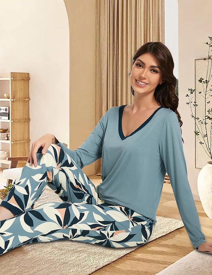 GYS Viscose from Bamboo Women's Pajama Sets Super Soft Long Sleeve Sleepwear Comfy Winter Pjs Sets S-4X