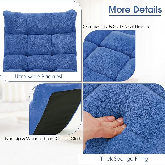 Floor Chair with Back Support, Foldling Gaming Sofa Chair with Comfy Cushion, Adjustable 14-Position Meditation Chairs, Lazy Lounge Recliner Reading Seat for Adults, Kids (Blue)