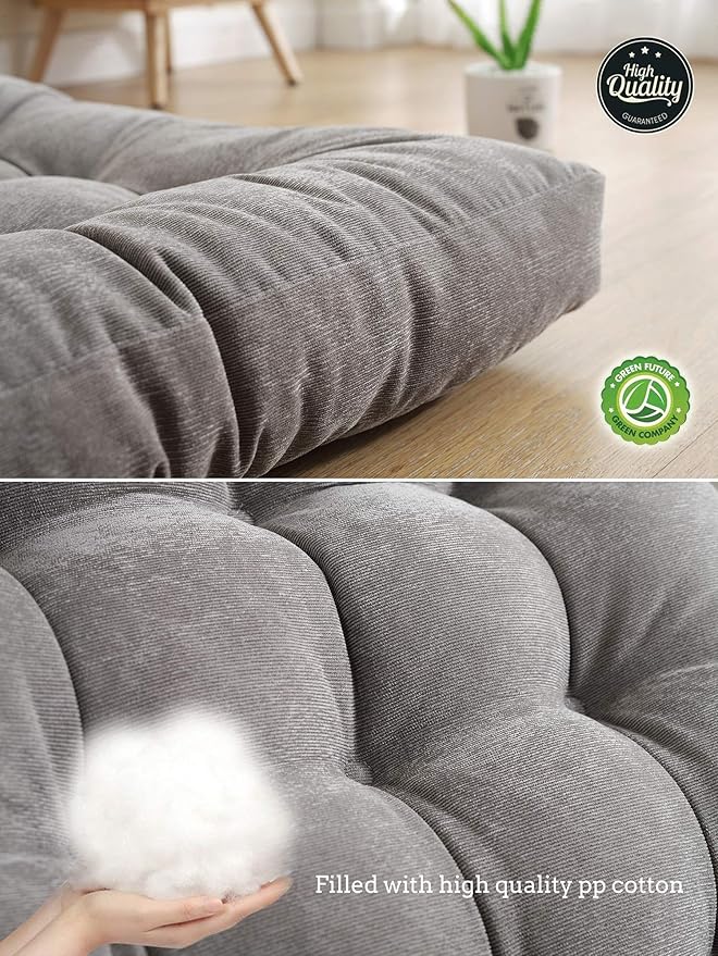 Sexysamba Round Floor Seat Pillows Cushions 22" x 22", Soft Thicken Yoga Meditation Cushion Pouf Tufted Corduroy Tatami Floor Pillow Reading Cushion Chair Pad Casual Seating for Adults & Kids, Grey