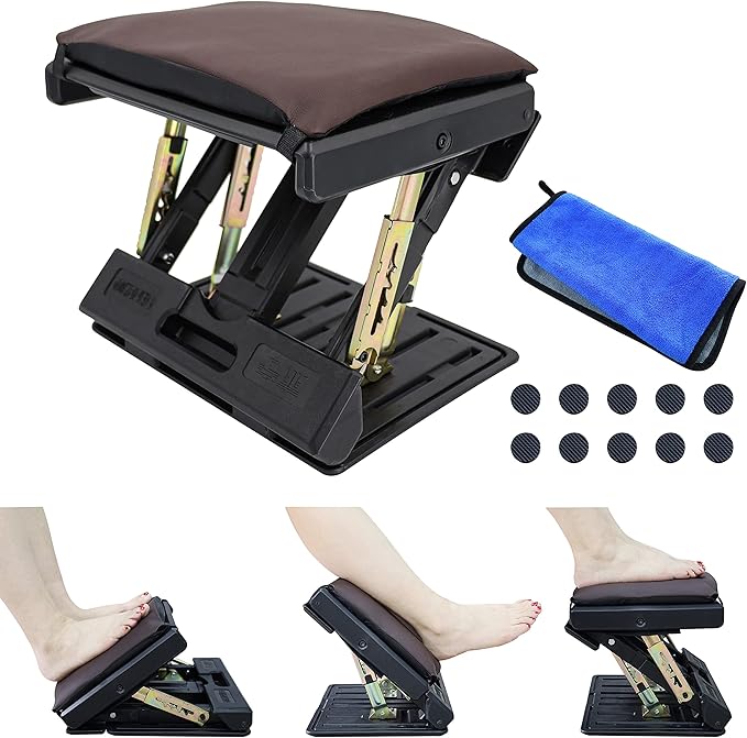 Adjustable Footrest Can Be Adjusted in Multiple Angles and States, Cushion is Detachable, Suitable for Use in Multiple Scenarios Such As Office(Brown)