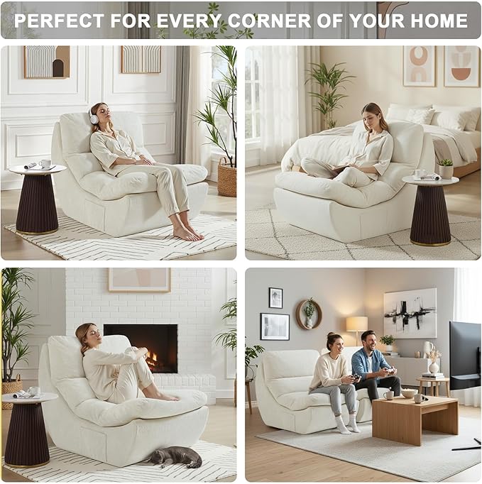 Comfy Reading Chair for Adults, Modular Sectional Sofa Chair, Cloud Boneless Couch Style with High Rebound Foam, Scratch-Resistant Fabric, Single Seat Compressible Sofa for Living Room & Bedroom